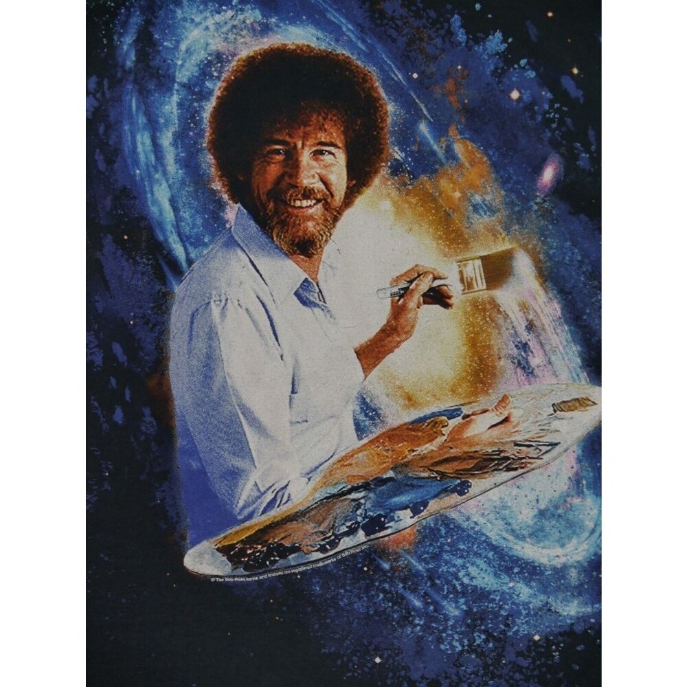 Bob Ross  Black 100% Cotton Bob Ross Portrait Short Sleeve T Shirt Mens Medium